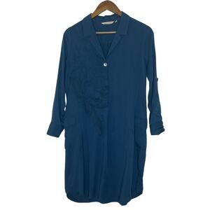 Soft Surroundings Tunic Dress Teal Blue Size PXS Embroidered Button Front
